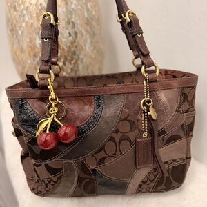 Coach Brown Patchwork Shoulder Bag with Gold Accents